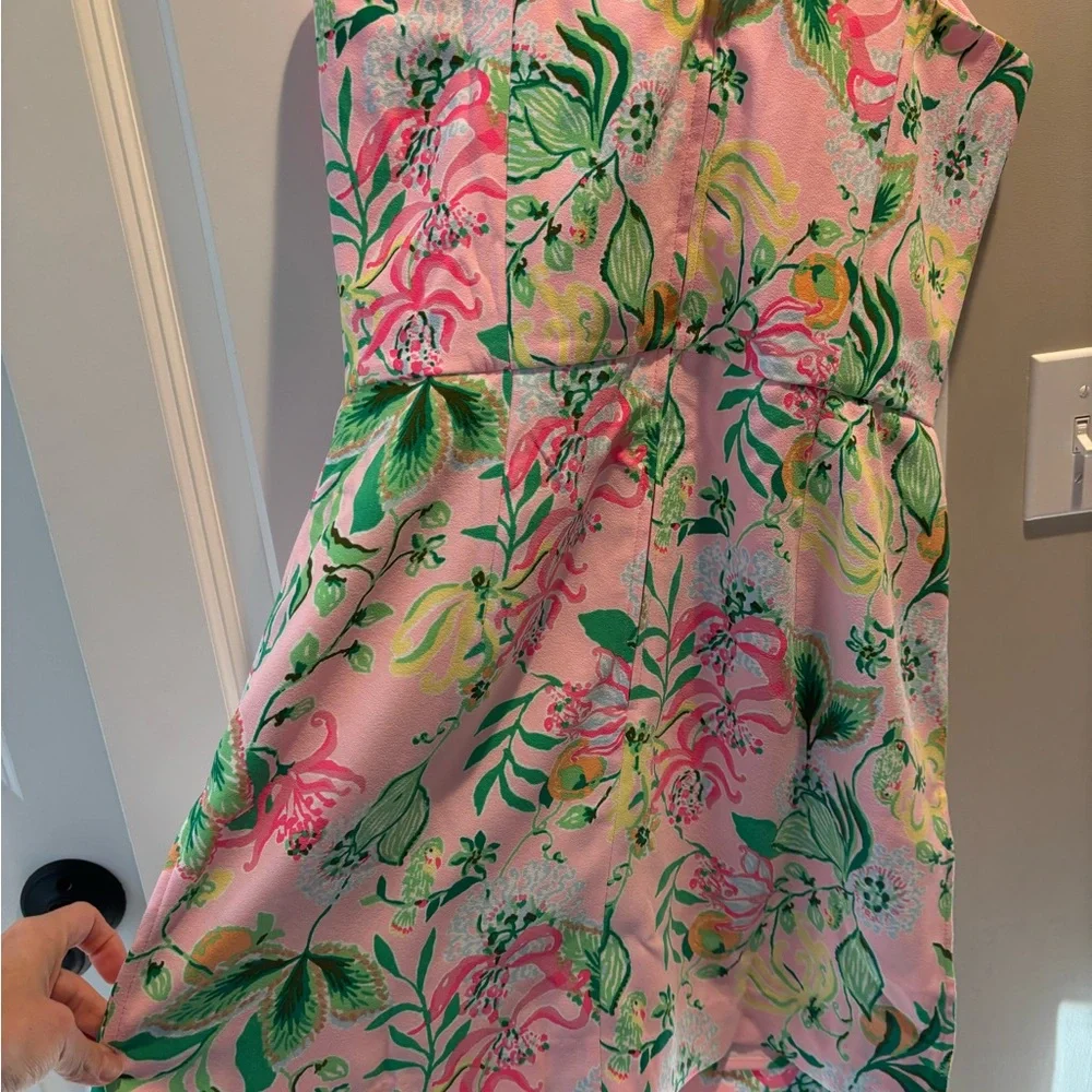 Floral Strapless Dress - Pink and Green - Picture 3 of 5
